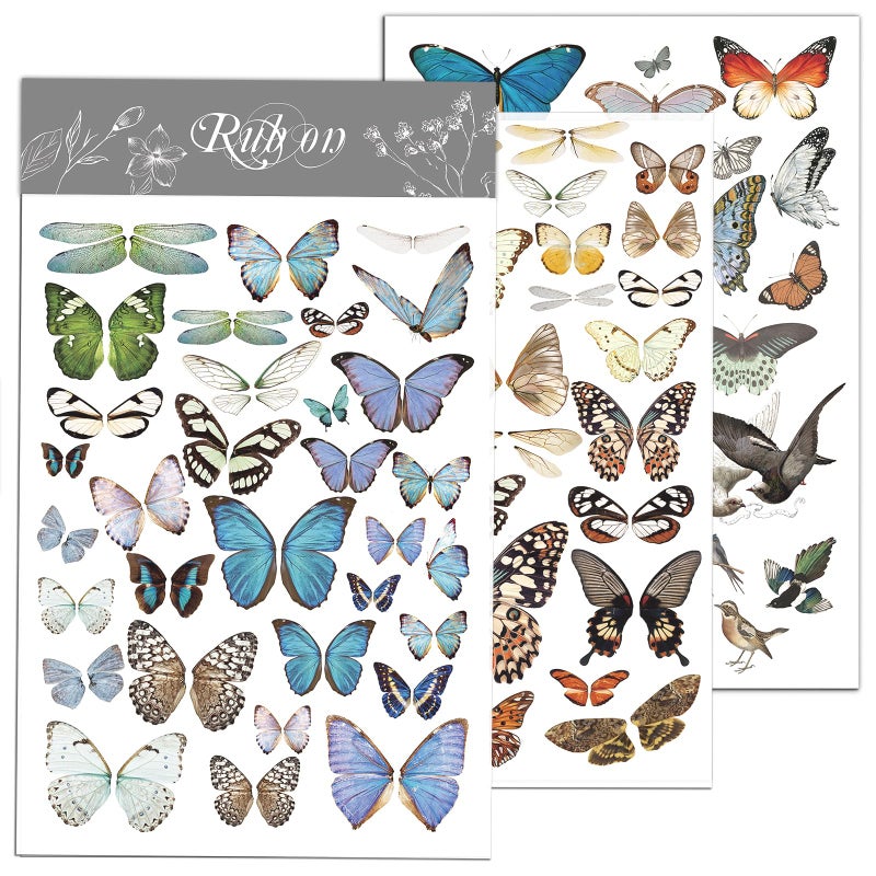 CATaireen Rub On Transfers for Crafts Pressure Transfer Stickers Fit Cloth Glass Acrylic Wood Furniture Stone Scrapbooking Stuff Small Vintage Junk Journal Supplies (Butterfly) - Image 1